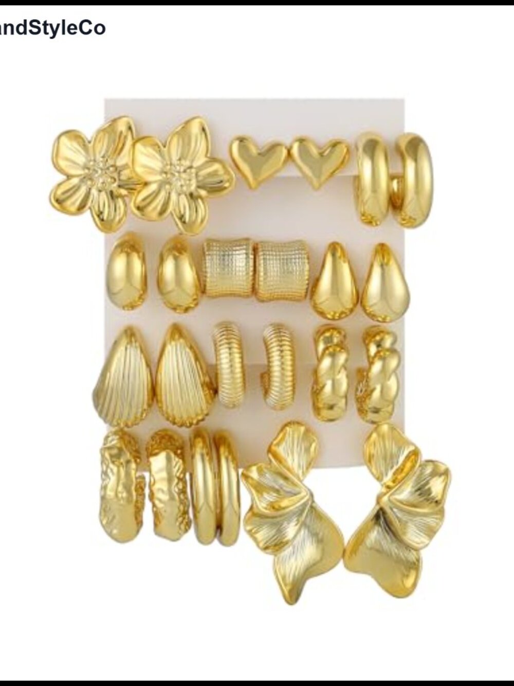 12 Pair Gold Plated Earrings Set Hypoallergenic Chunky Hoops Dangle Studs